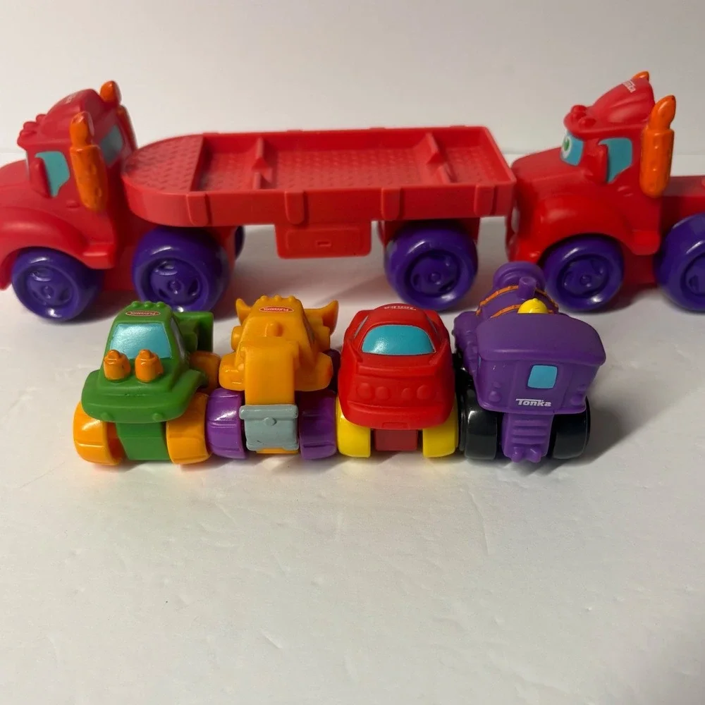 Tonka Chuck & Friends Playskool Car Carrier Semi Truck and 4 Vehicle Toy Lot